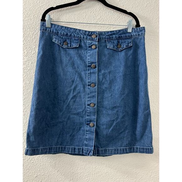 Old Navy Dresses & Skirts - Old Navy Womens Jean Skirt‎ 14 Blue Button Up A Line Cotton Denim Flap Pocket